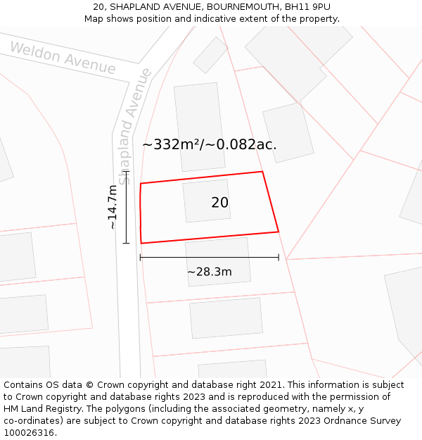 20, SHAPLAND AVENUE, BOURNEMOUTH, BH11 9PU: Plot and title map