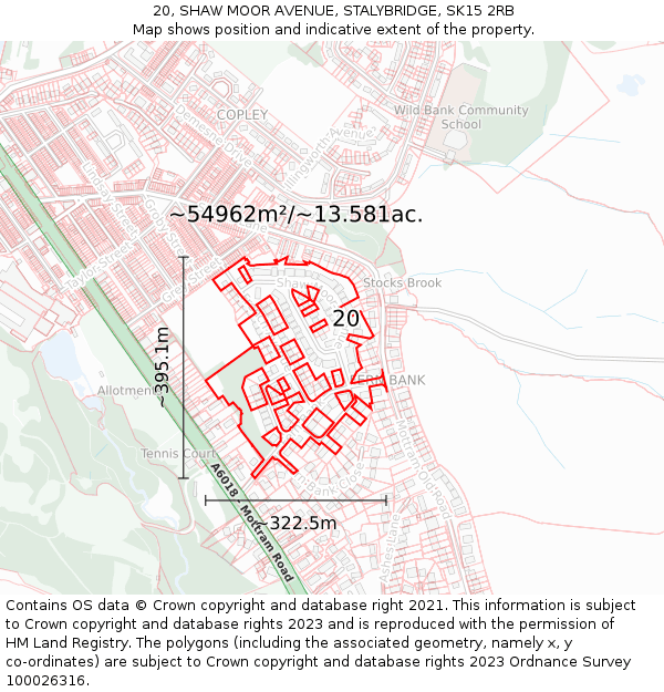 20, SHAW MOOR AVENUE, STALYBRIDGE, SK15 2RB: Plot and title map