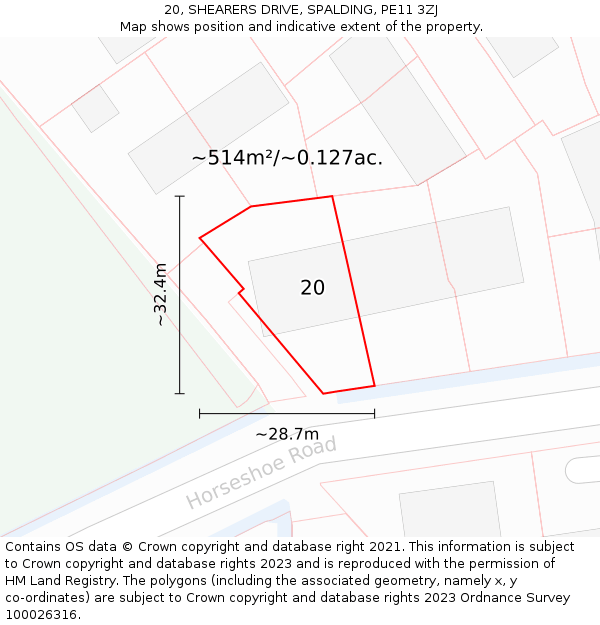 20, SHEARERS DRIVE, SPALDING, PE11 3ZJ: Plot and title map