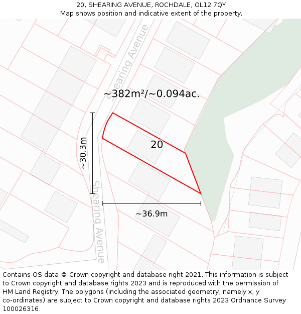 20, SHEARING AVENUE, ROCHDALE, OL12 7QY: Plot and title map