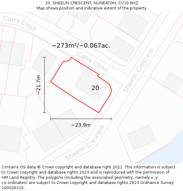 20, SHEELIN CRESCENT, NUNEATON, CV10 0HZ: Plot and title map