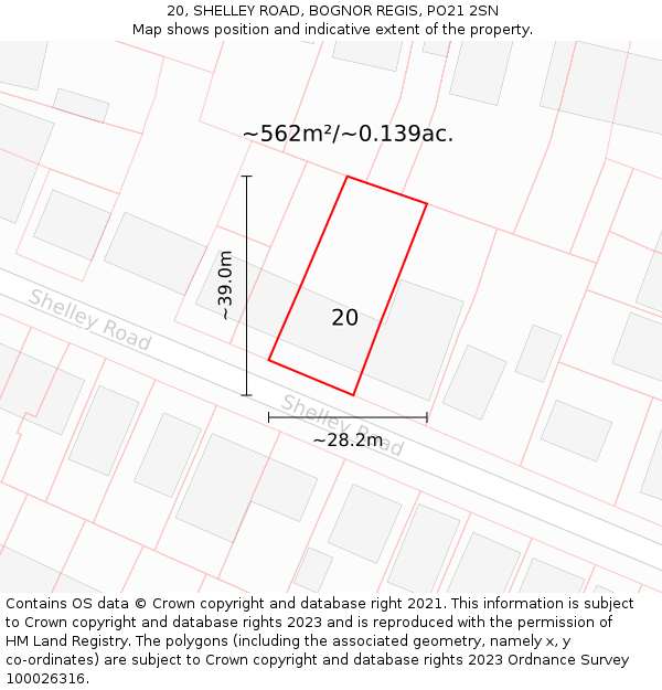 20, SHELLEY ROAD, BOGNOR REGIS, PO21 2SN: Plot and title map