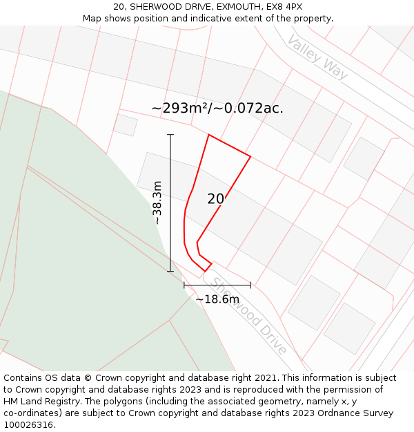 20, SHERWOOD DRIVE, EXMOUTH, EX8 4PX: Plot and title map