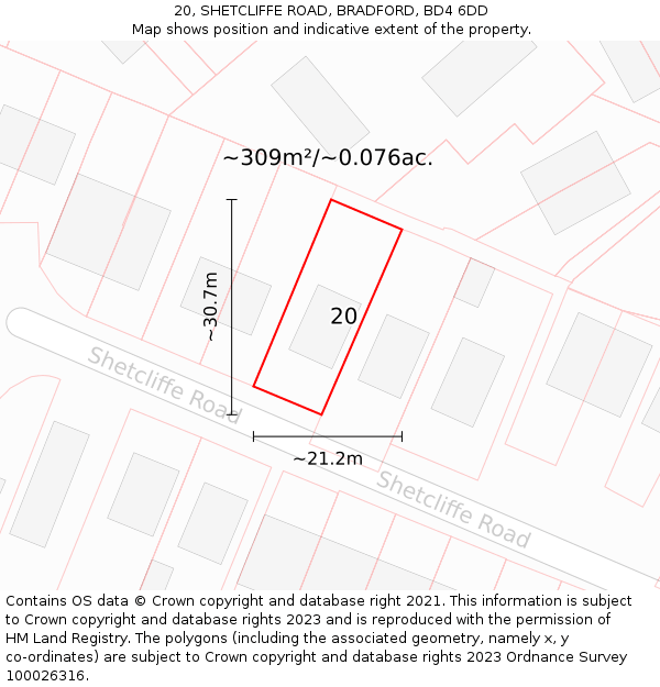 20, SHETCLIFFE ROAD, BRADFORD, BD4 6DD: Plot and title map