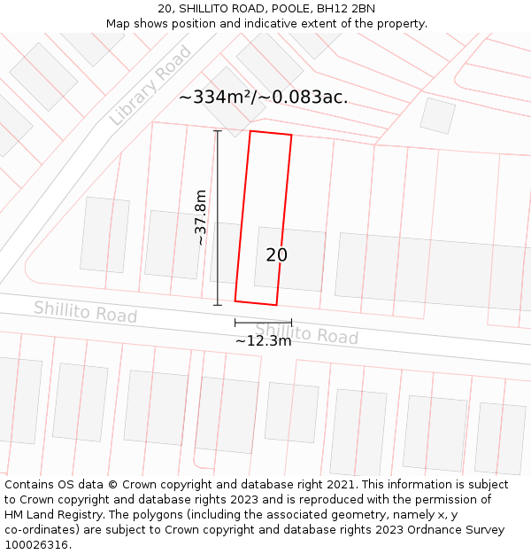 20, SHILLITO ROAD, POOLE, BH12 2BN: Plot and title map