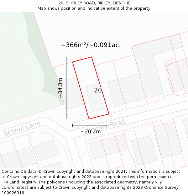 20, SHIRLEY ROAD, RIPLEY, DE5 3HB: Plot and title map