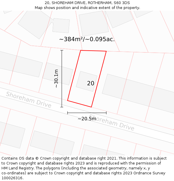 20, SHOREHAM DRIVE, ROTHERHAM, S60 3DS: Plot and title map