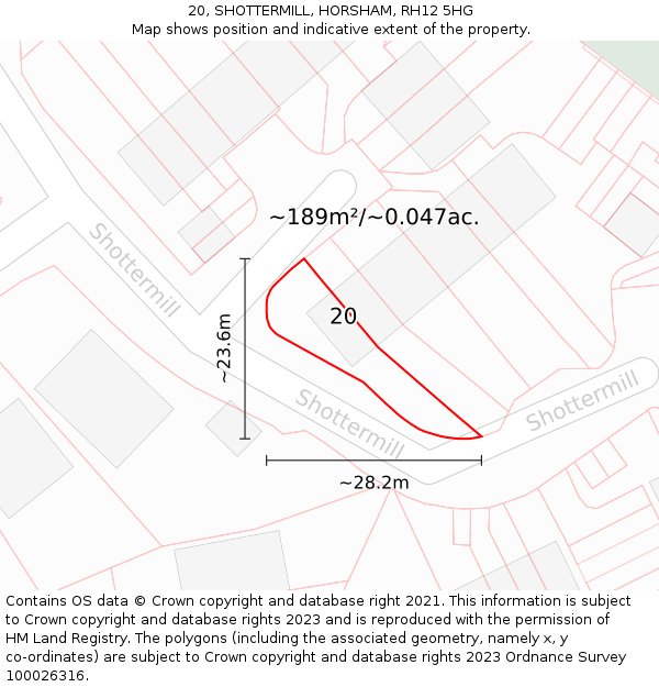 20, SHOTTERMILL, HORSHAM, RH12 5HG: Plot and title map
