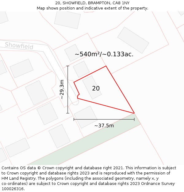 20, SHOWFIELD, BRAMPTON, CA8 1NY: Plot and title map