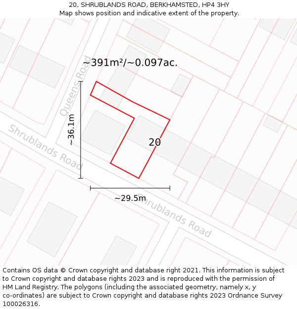 20, SHRUBLANDS ROAD, BERKHAMSTED, HP4 3HY: Plot and title map