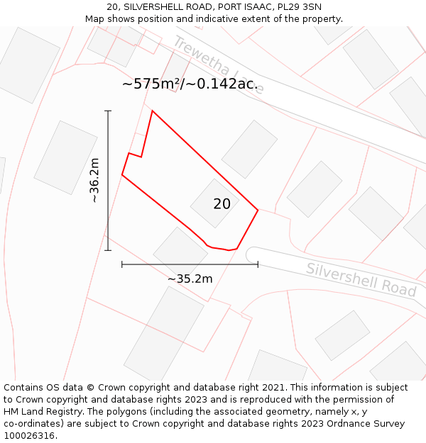 20, SILVERSHELL ROAD, PORT ISAAC, PL29 3SN: Plot and title map