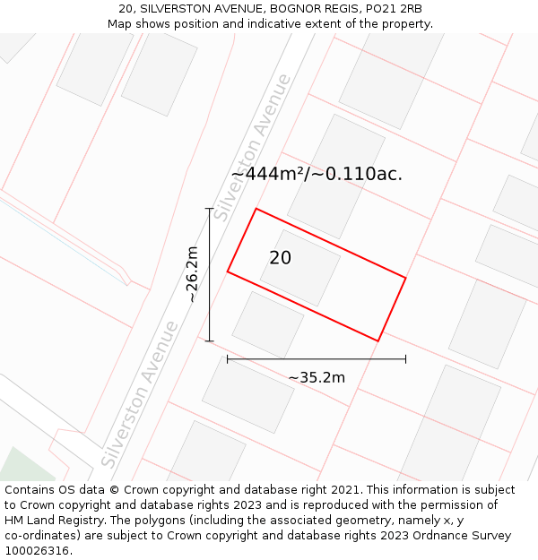 20, SILVERSTON AVENUE, BOGNOR REGIS, PO21 2RB: Plot and title map