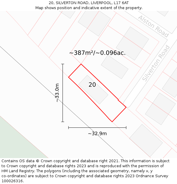 20, SILVERTON ROAD, LIVERPOOL, L17 6AT: Plot and title map