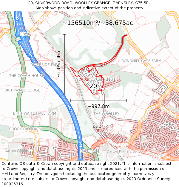 20, SILVERWOOD ROAD, WOOLLEY GRANGE, BARNSLEY, S75 5RU: Plot and title map