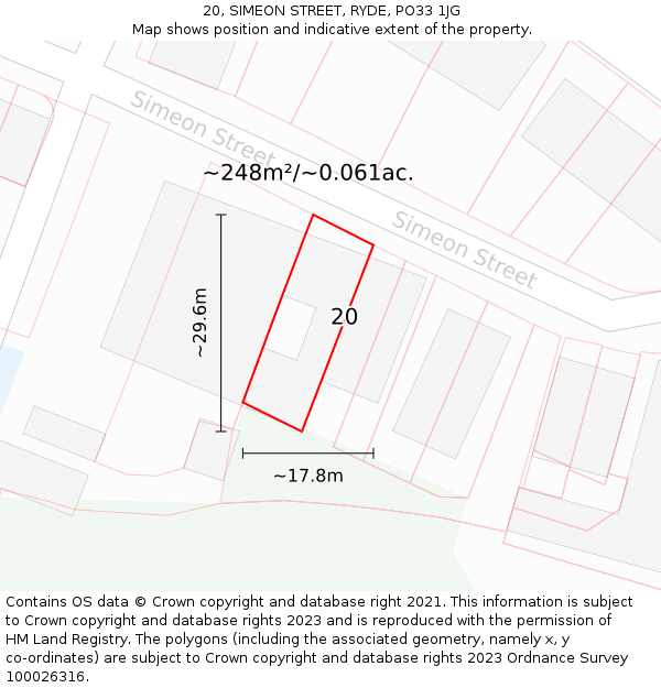 20, SIMEON STREET, RYDE, PO33 1JG: Plot and title map