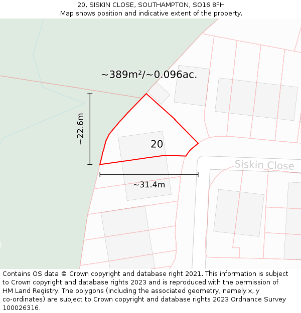 20, SISKIN CLOSE, SOUTHAMPTON, SO16 8FH: Plot and title map