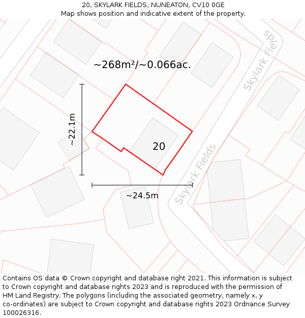 20, SKYLARK FIELDS, NUNEATON, CV10 0GE: Plot and title map