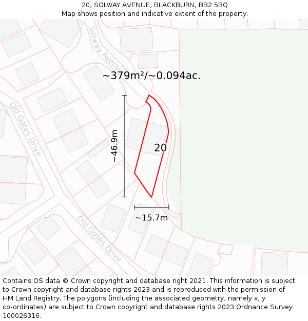 20, SOLWAY AVENUE, BLACKBURN, BB2 5BQ: Plot and title map