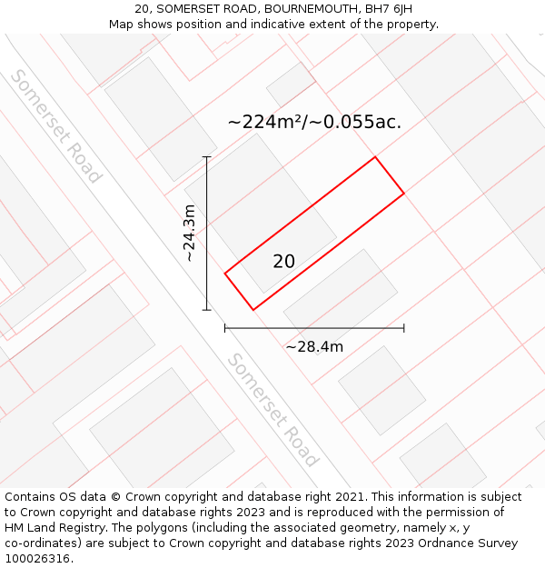 20, SOMERSET ROAD, BOURNEMOUTH, BH7 6JH: Plot and title map