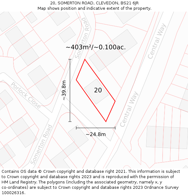 20, SOMERTON ROAD, CLEVEDON, BS21 6JR: Plot and title map