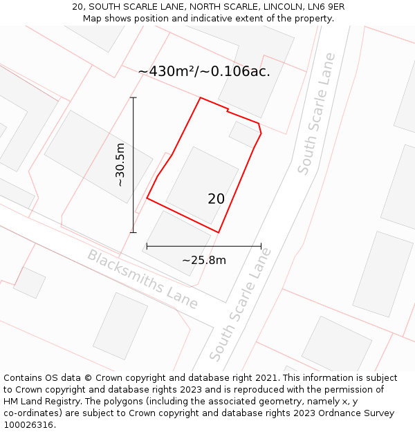 20, SOUTH SCARLE LANE, NORTH SCARLE, LINCOLN, LN6 9ER: Plot and title map