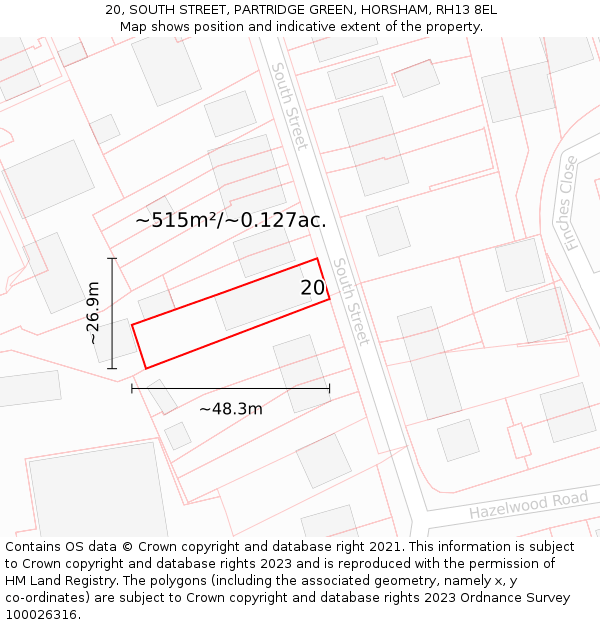 20, SOUTH STREET, PARTRIDGE GREEN, HORSHAM, RH13 8EL: Plot and title map