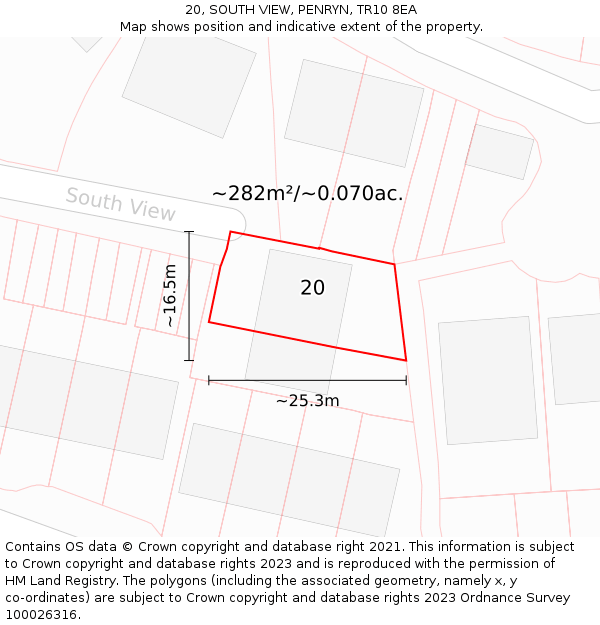 20, SOUTH VIEW, PENRYN, TR10 8EA: Plot and title map