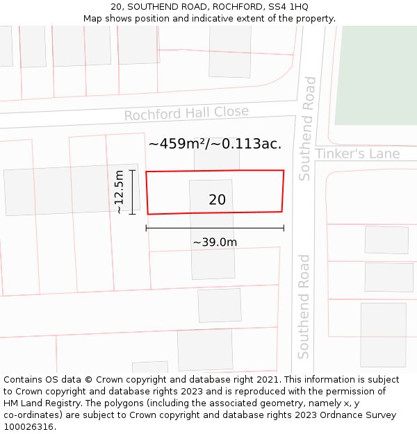 20, SOUTHEND ROAD, ROCHFORD, SS4 1HQ: Plot and title map