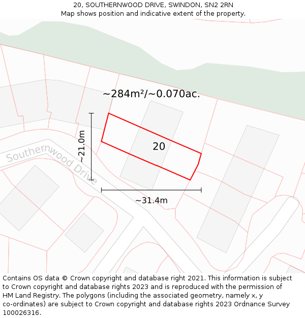 20, SOUTHERNWOOD DRIVE, SWINDON, SN2 2RN: Plot and title map