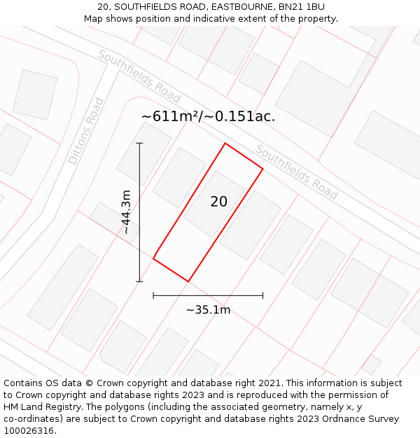 20, SOUTHFIELDS ROAD, EASTBOURNE, BN21 1BU: Plot and title map