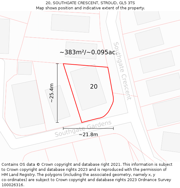 20, SOUTHGATE CRESCENT, STROUD, GL5 3TS: Plot and title map