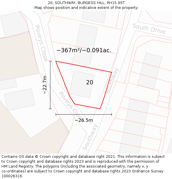 20, SOUTHWAY, BURGESS HILL, RH15 9ST: Plot and title map