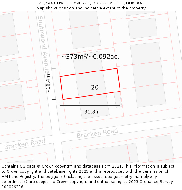 20, SOUTHWOOD AVENUE, BOURNEMOUTH, BH6 3QA: Plot and title map