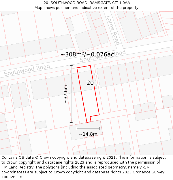 20, SOUTHWOOD ROAD, RAMSGATE, CT11 0AA: Plot and title map