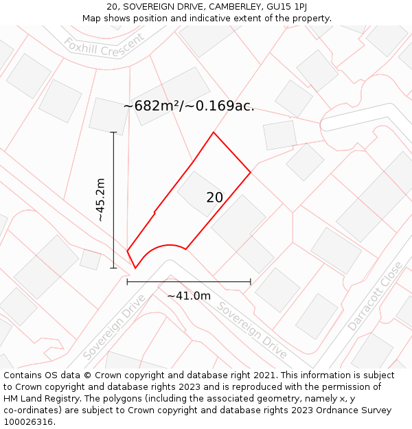 20, SOVEREIGN DRIVE, CAMBERLEY, GU15 1PJ: Plot and title map