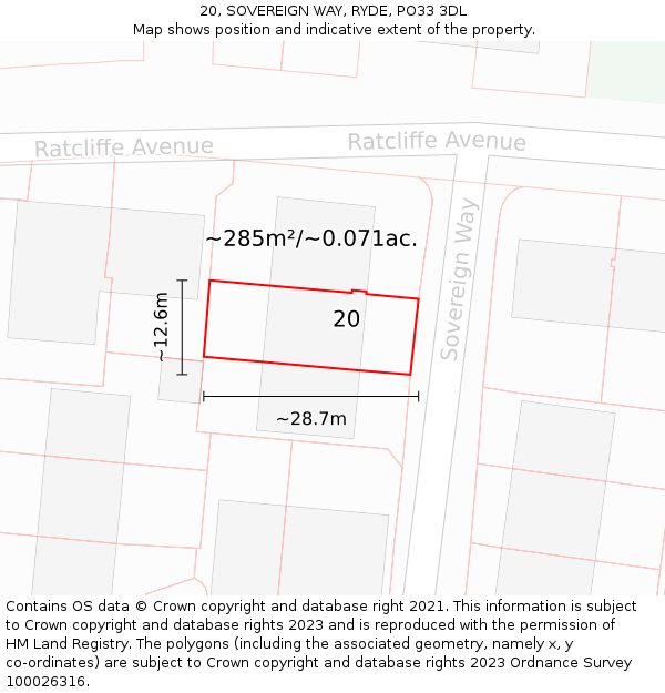 20, SOVEREIGN WAY, RYDE, PO33 3DL: Plot and title map