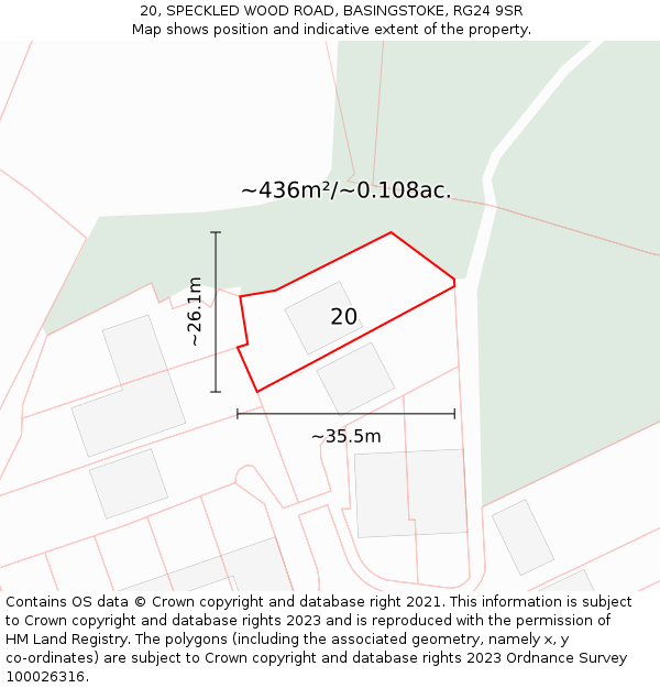 20, SPECKLED WOOD ROAD, BASINGSTOKE, RG24 9SR: Plot and title map