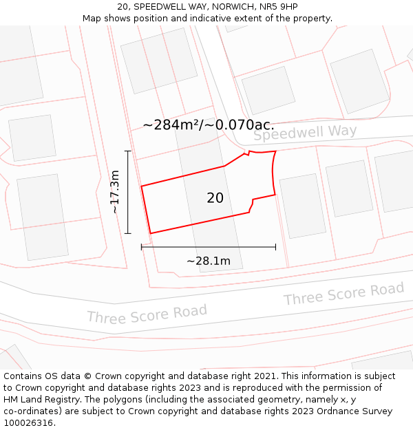 20, SPEEDWELL WAY, NORWICH, NR5 9HP: Plot and title map