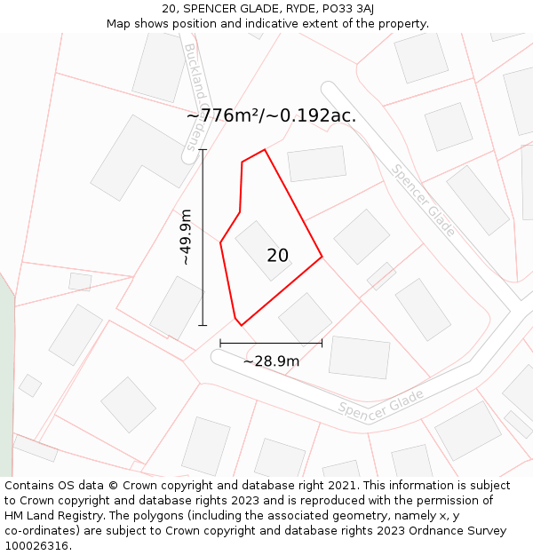 20, SPENCER GLADE, RYDE, PO33 3AJ: Plot and title map