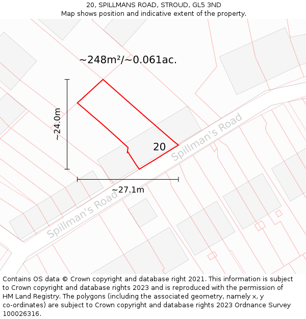 20, SPILLMANS ROAD, STROUD, GL5 3ND: Plot and title map