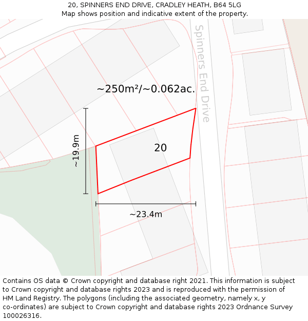 20, SPINNERS END DRIVE, CRADLEY HEATH, B64 5LG: Plot and title map