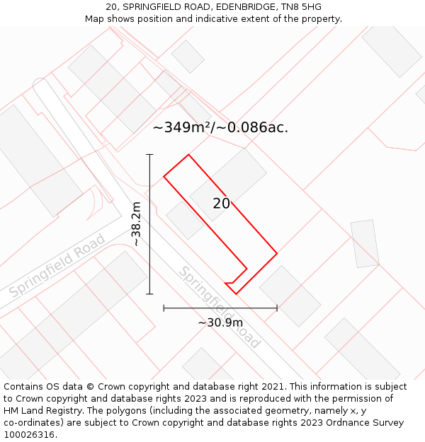 20, SPRINGFIELD ROAD, EDENBRIDGE, TN8 5HG: Plot and title map