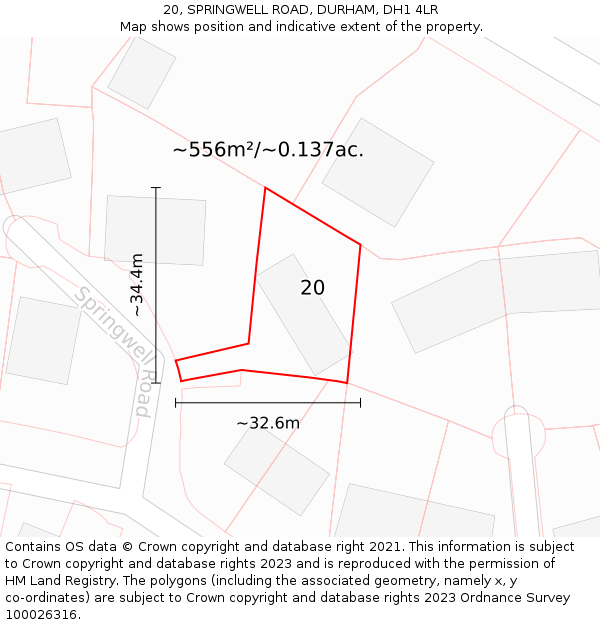 20, SPRINGWELL ROAD, DURHAM, DH1 4LR: Plot and title map