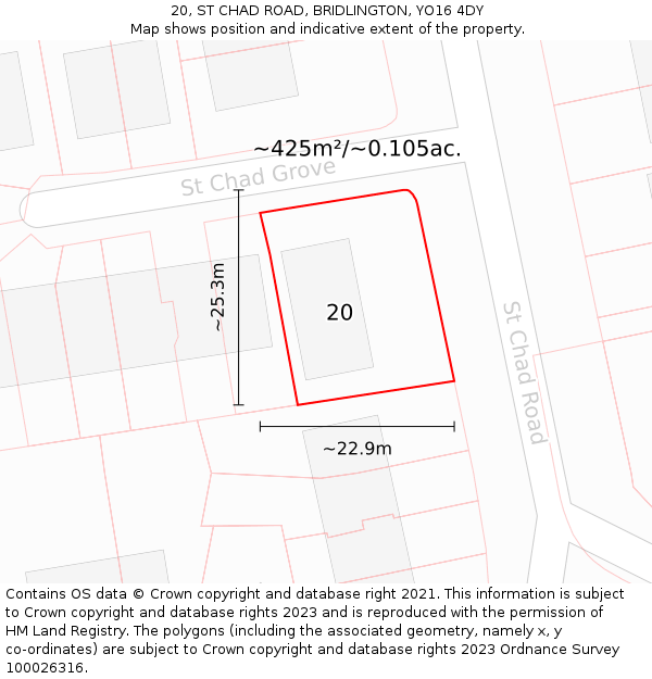 20, ST CHAD ROAD, BRIDLINGTON, YO16 4DY: Plot and title map