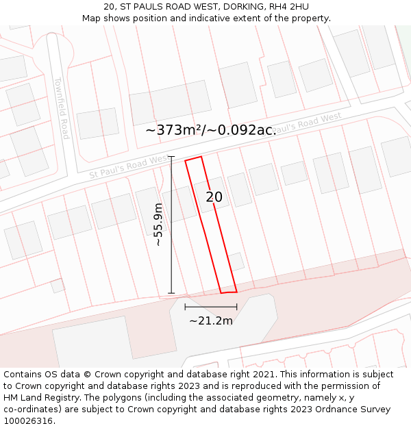 20, ST PAULS ROAD WEST, DORKING, RH4 2HU: Plot and title map