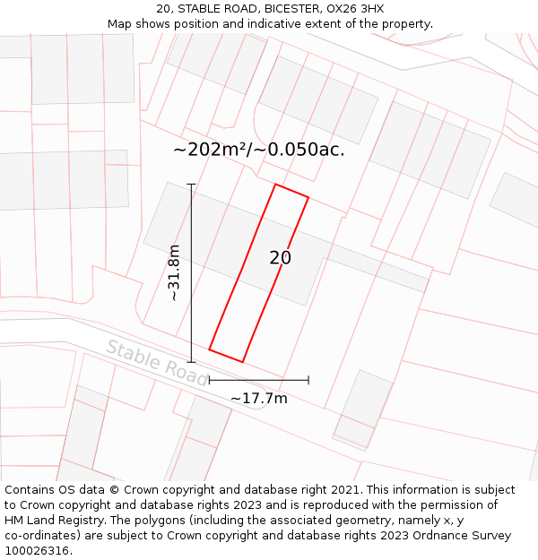 20, STABLE ROAD, BICESTER, OX26 3HX: Plot and title map