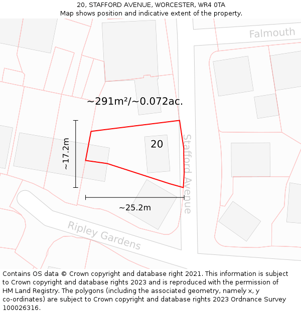 20, STAFFORD AVENUE, WORCESTER, WR4 0TA: Plot and title map