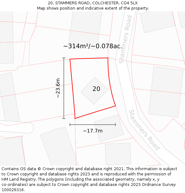 20, STAMMERS ROAD, COLCHESTER, CO4 5LX: Plot and title map