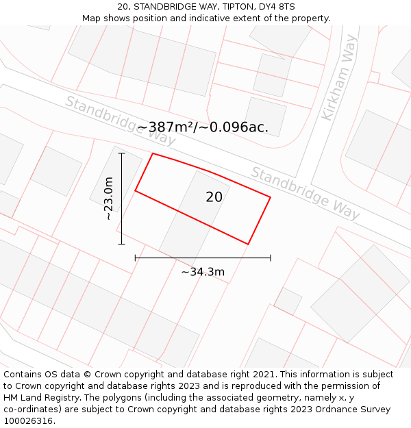 20, STANDBRIDGE WAY, TIPTON, DY4 8TS: Plot and title map