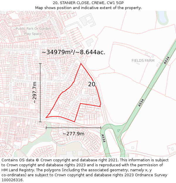 20, STANIER CLOSE, CREWE, CW1 5GP: Plot and title map